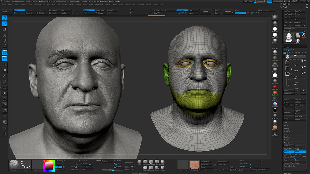 Realistic head sculpt in Zbrush